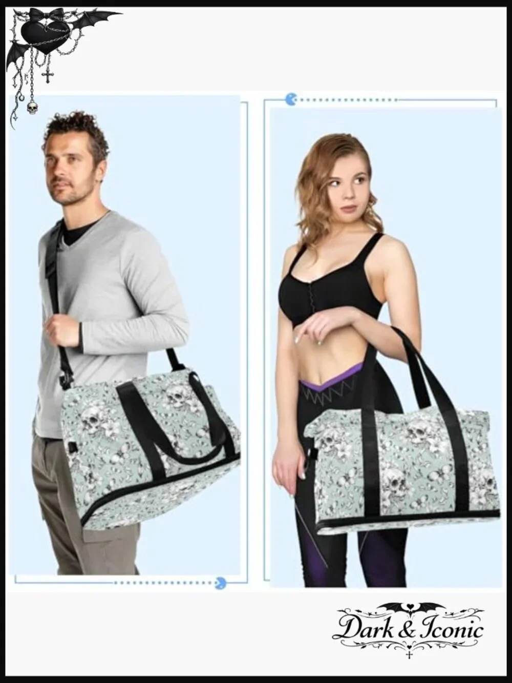 Gothic Skull Vintage Travel Duffel Tote Bag with Wet Pocket